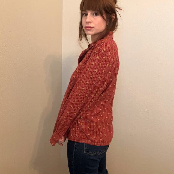 Vintage Krazy Kat Red Fall Floral Embroidered Button-Down Top, M - Picture 4 of 9